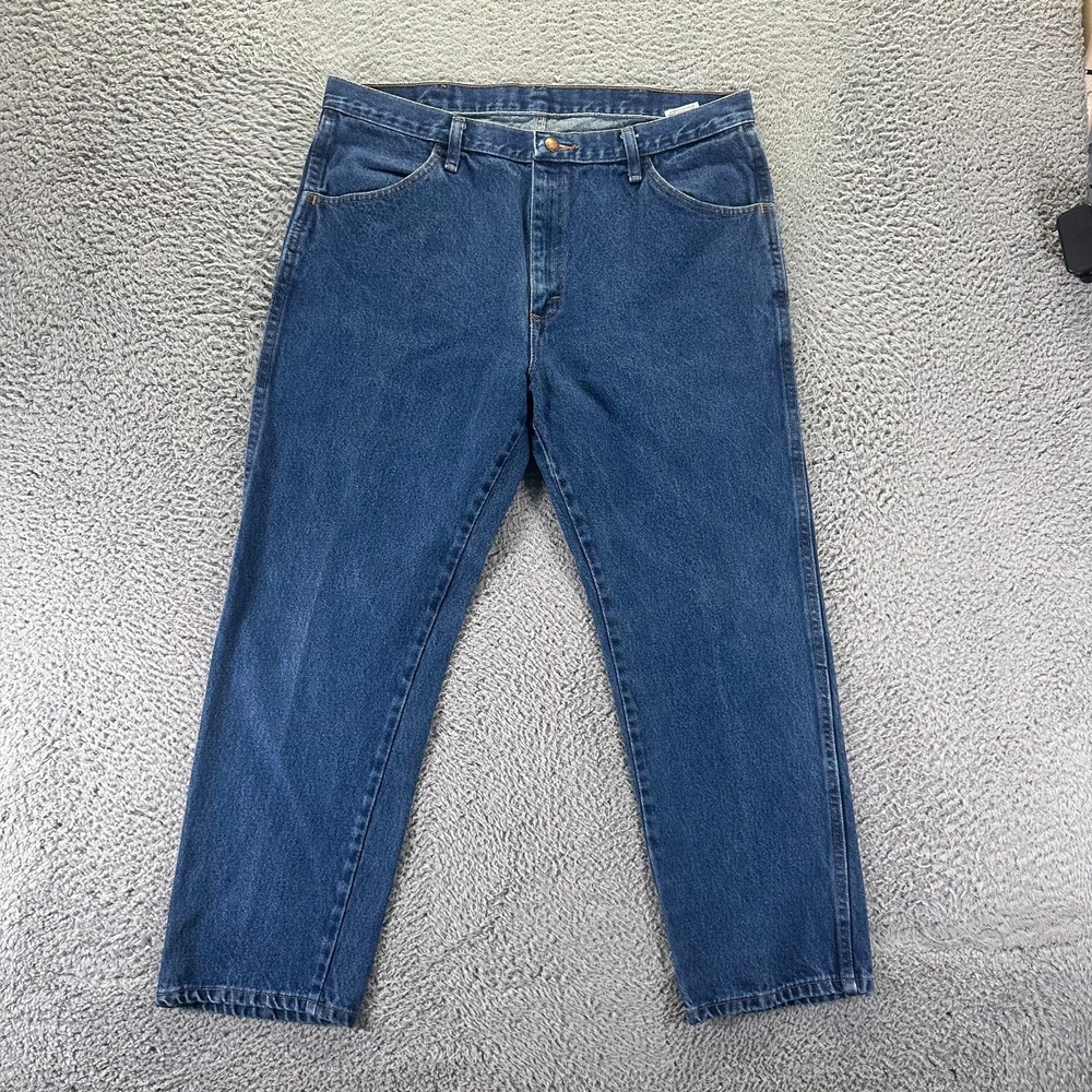 Wrangler Rustler Jeans Mens 38x28 Blue Cotton Denim Straight Travel Streetwear